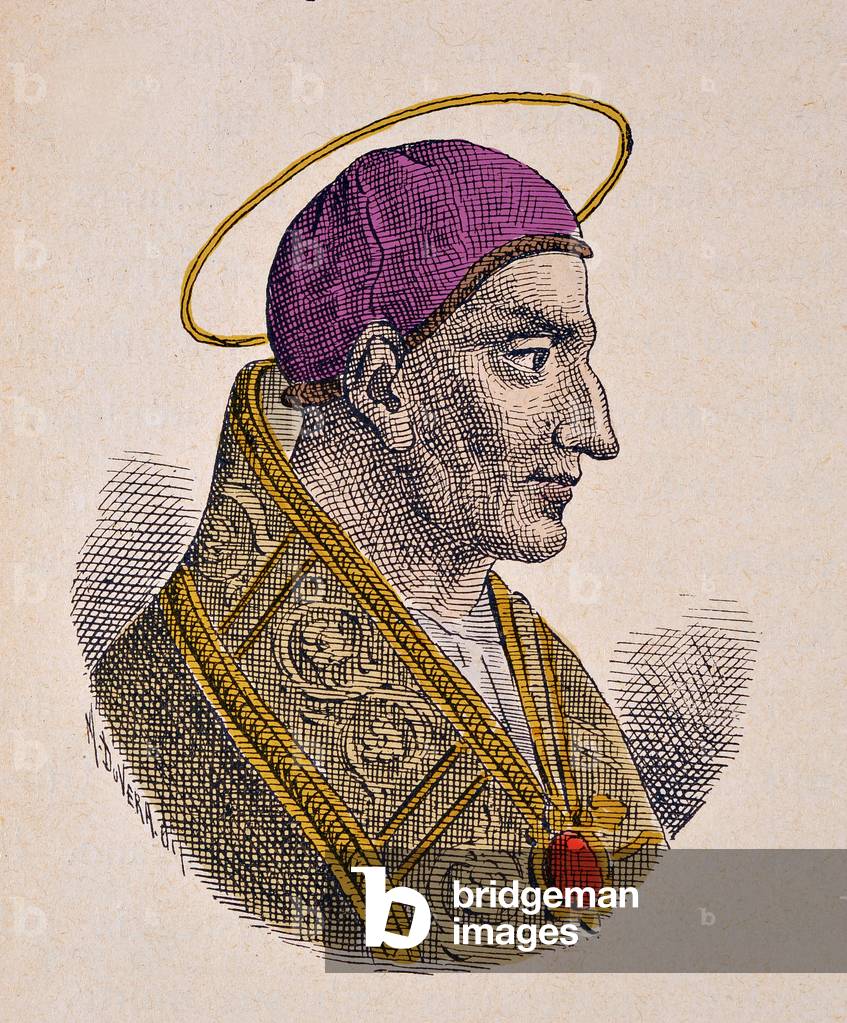 Portrait of the Pope Vitalien (Vitalianus or Vitaliano) (657-672), 1898 (engraving with later colouration)