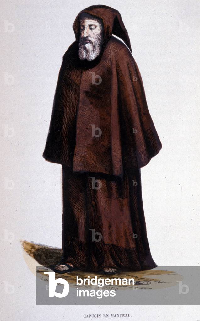 Capuchin in coat, engraving from an album on religious orders, Paris, 1840