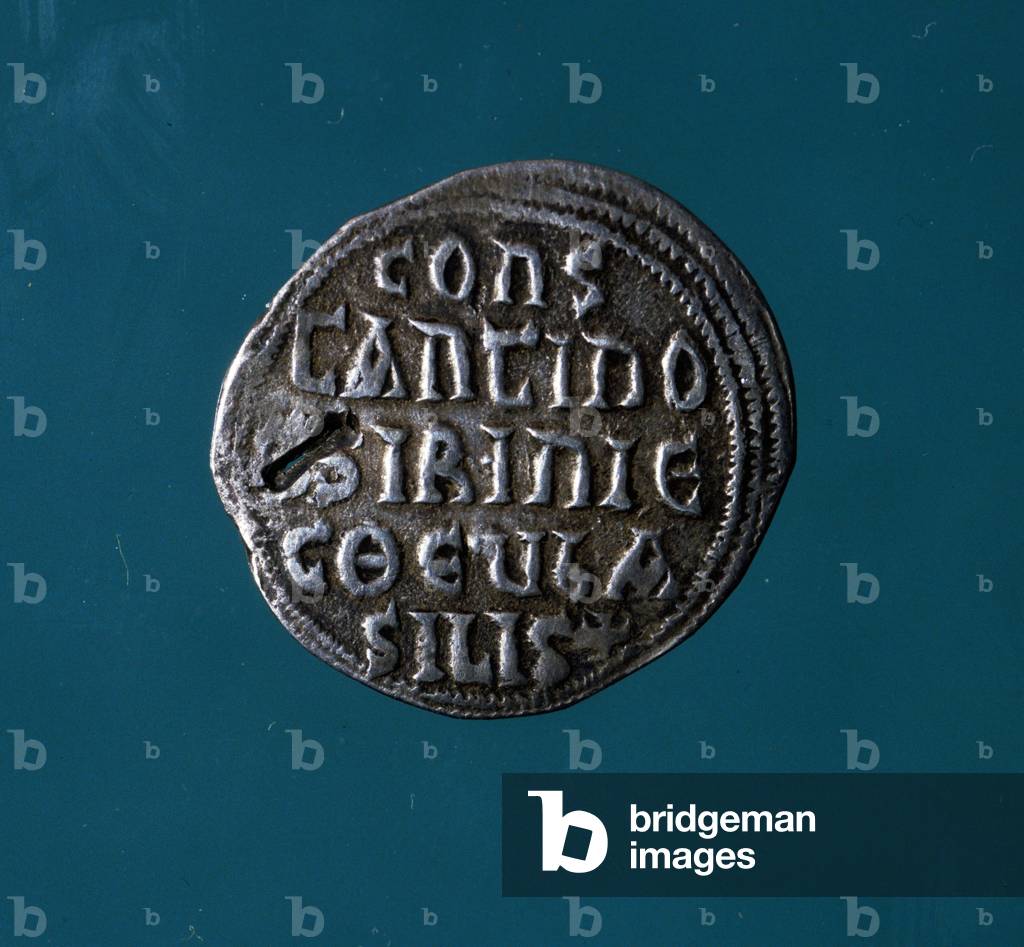 Byzantine silver coin by ntin VI and Irene (780 - 797). Collection of the medagliere of Milan.