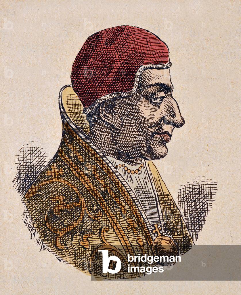 Portrait of the Pope Etienne IV (Stephen, stefano or Stephanus) (816-817), 1898 (engraving with later colouration)