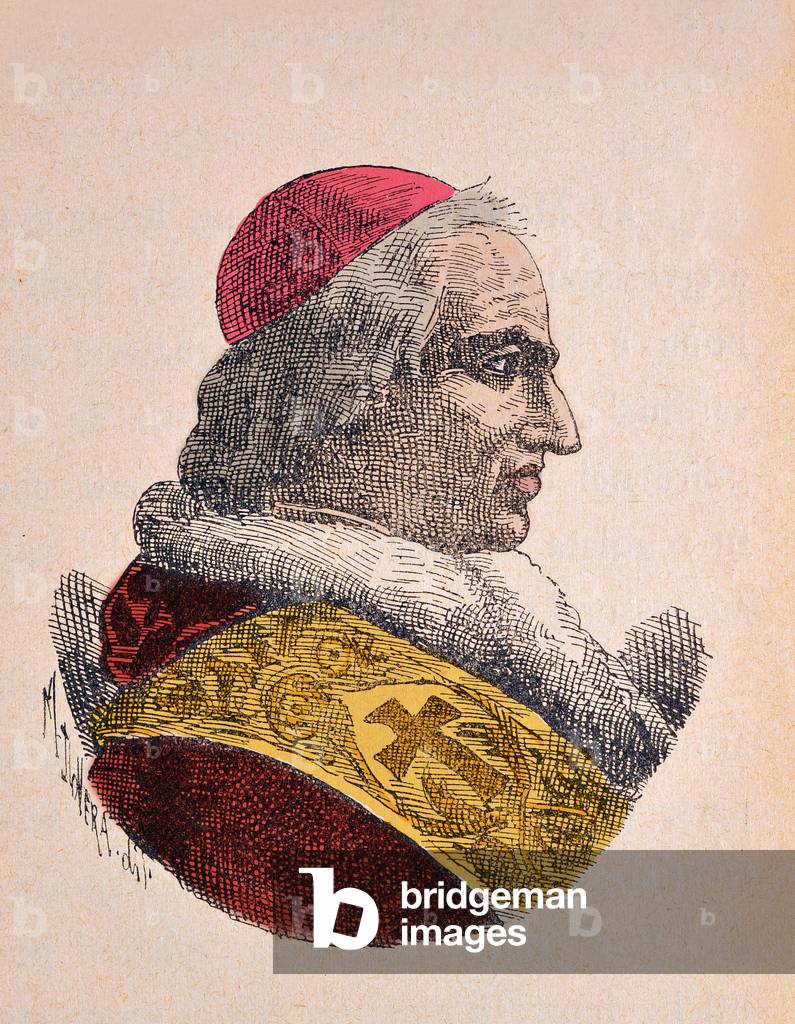 Portrait of the Pope Pie VIII (Pius or Pio) (1829-1830), 1898 (engraving with later colouration)