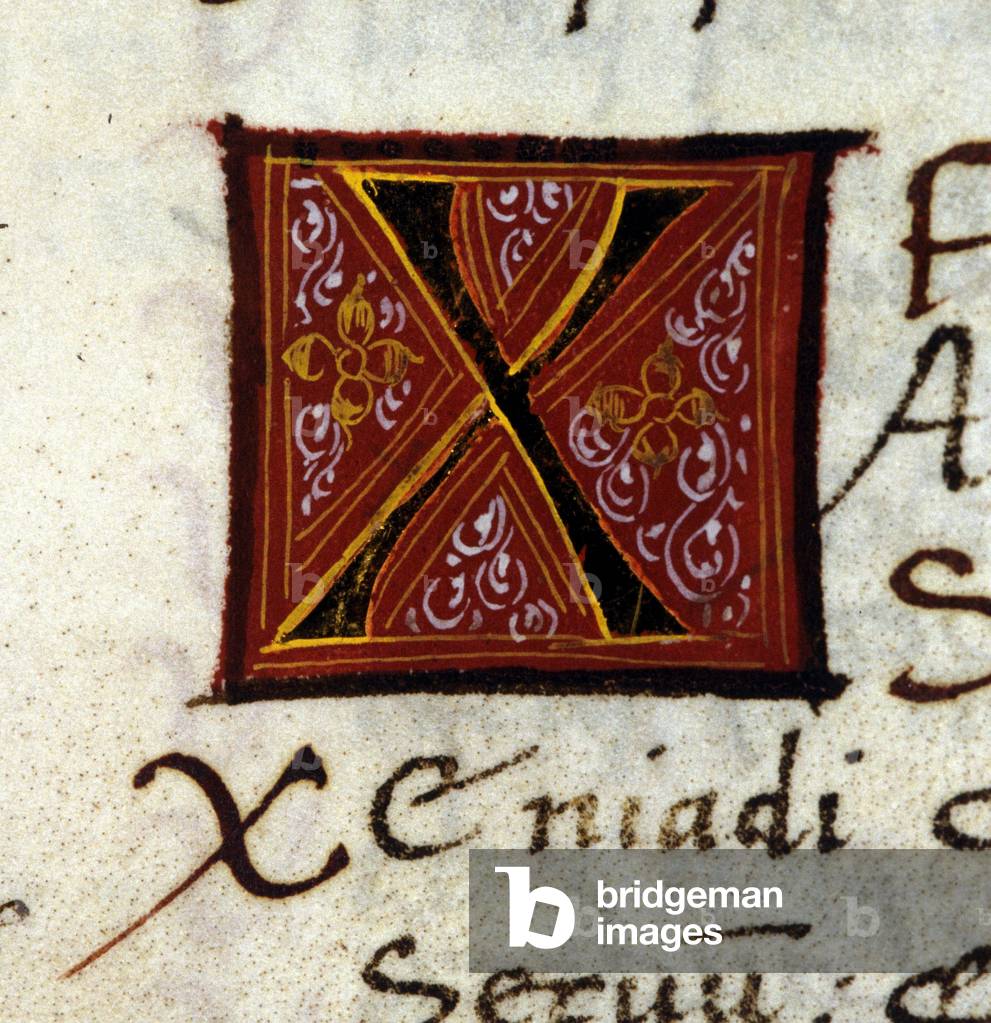 Letter X. Manuscript from the 14th century.