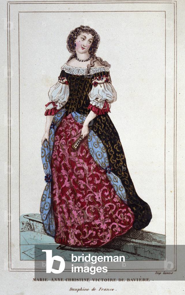 Portrait of Mary - Anne - Christine of Bavaria. Munich, 1660 - Versailles, 1690.Duchess.Daughter of Adelaide-Henriette of Savoy and Ferdinand-Marie of Bavaria Sister of Maximilian II Emmanuel Married to Louis of France (the Grand Dauphin) in 1680 engraving of 1830