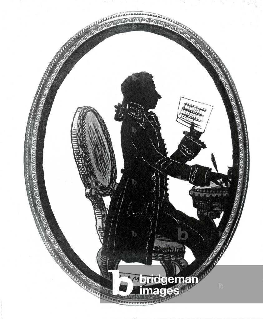 Silhouette of the composer Wolfang Amadeus Mozart (1756 - 1791).