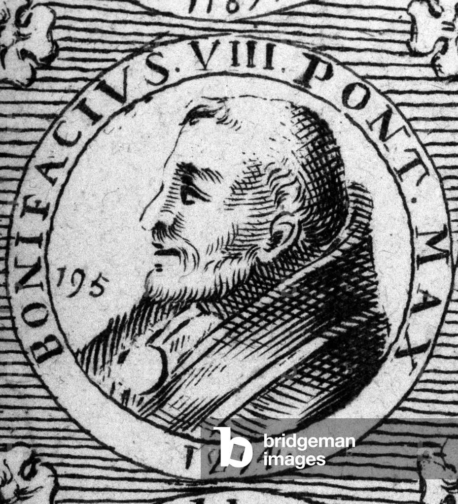 Portrait of Boniface VIII (Benedetto Caetani dit Bonifacio VIII, 1230-1303). Engraving of the 19th century.