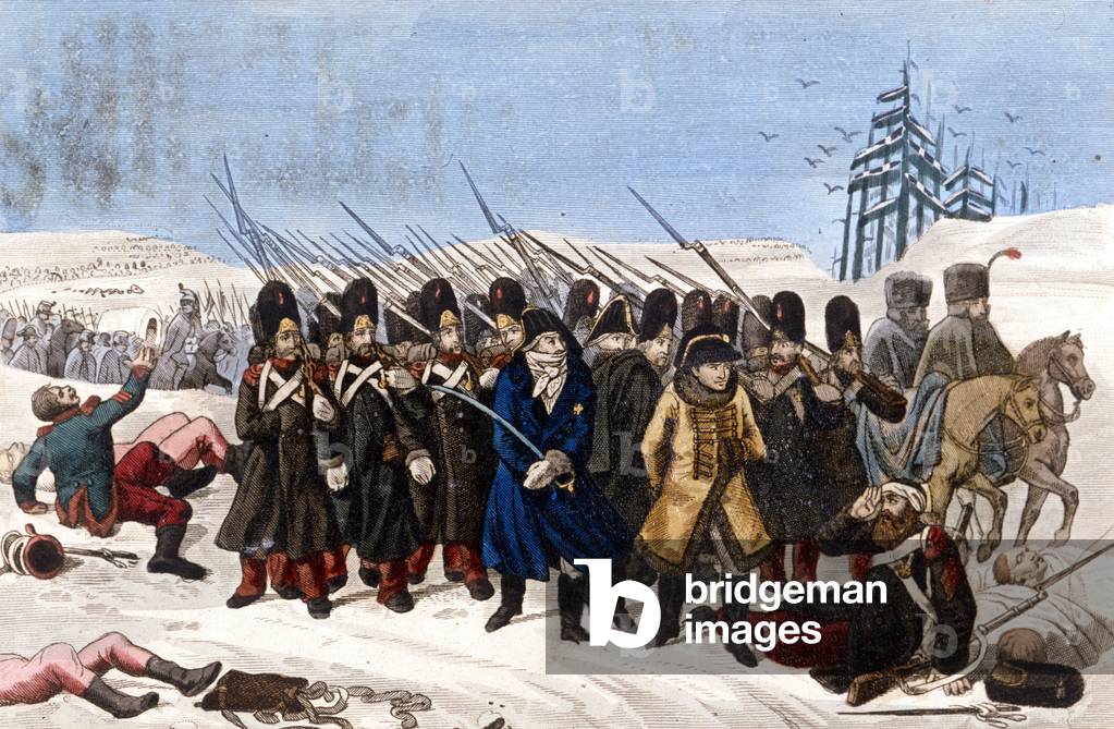 Retracted from the French army of Moscow in 1812. Engraving 19th century.