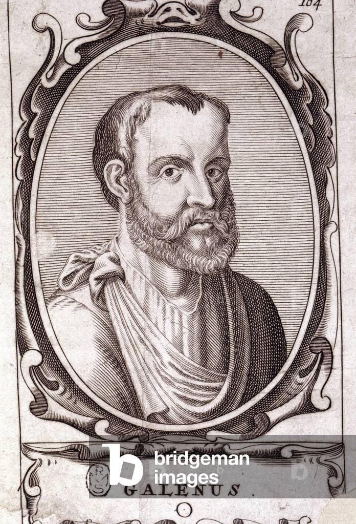 Portrait of Claude Galien (Klaudios Galenos or Claudio Galeno or Claudius Galenus or Galen, v. 131 - v. 201), Greek doctor. 18th century engraving.