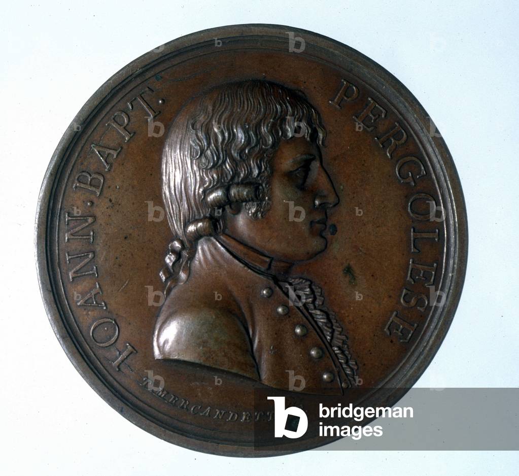 Portrait of Giovanni Battista Pergolesi (Jean Baptiste Pergolese, Jean-Baptiste) (1710 - 1736). Bronze medallion. Museo della scala. Milan