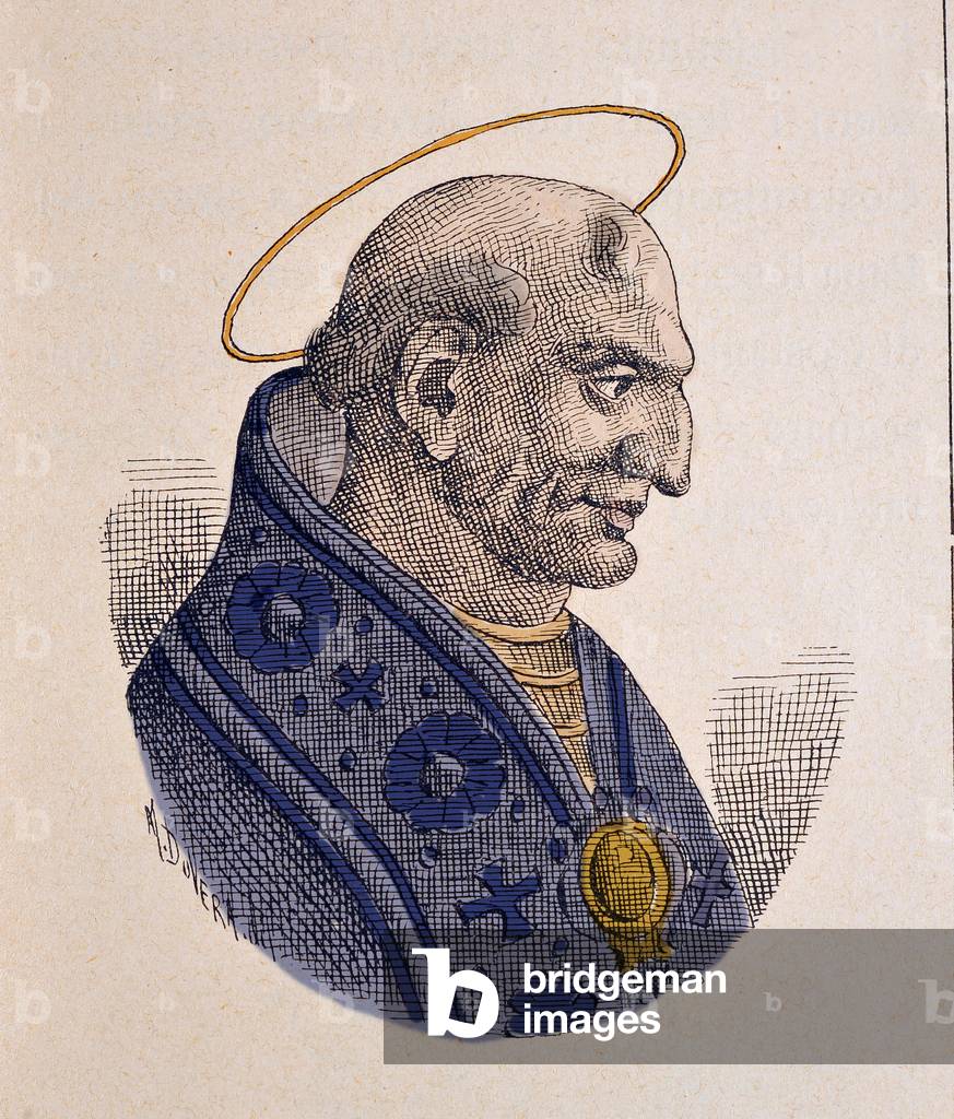 Portrait of the Pope Adeodat II or Dieudonne (Deusdedit or Adeodatus or Deodatus or Adeodato) (672-676), 1898 (engraving with later colouration)