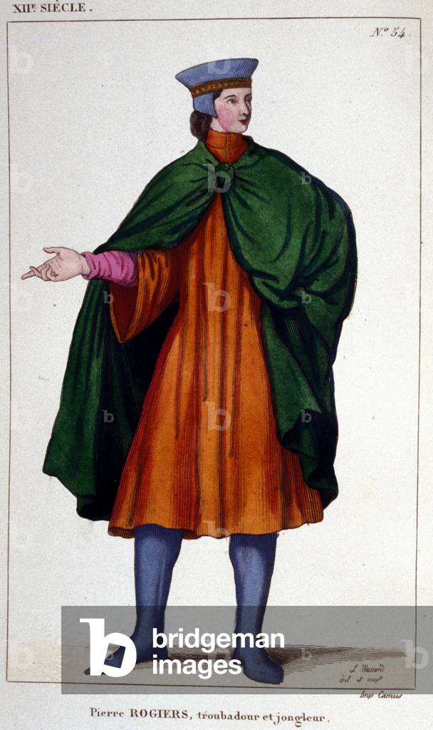 Portrait of Pierre Rogiers, troubadour and juggler of the 12th century.