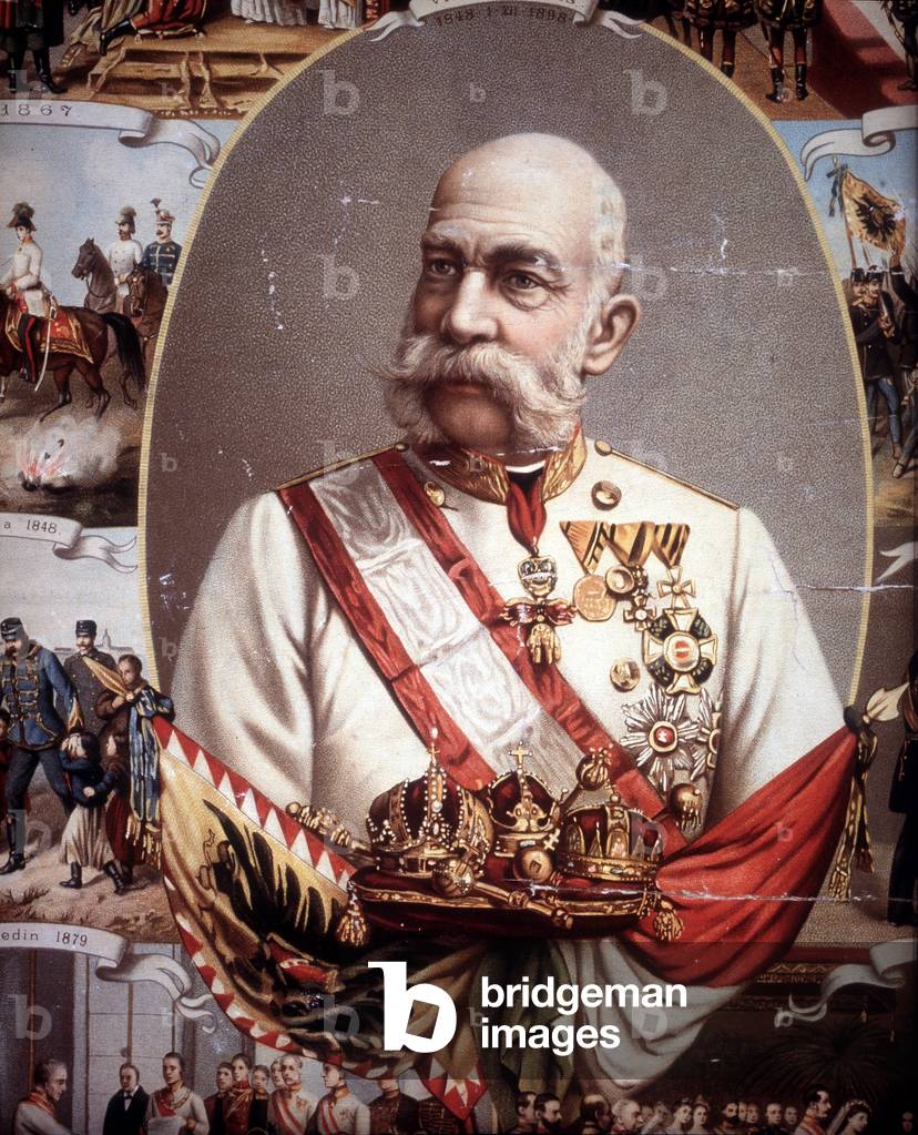 Portrait of François Joseph I (1830 -1916). Emperor of Austria and King of Hungary. chromolithograph of the late 19th century..