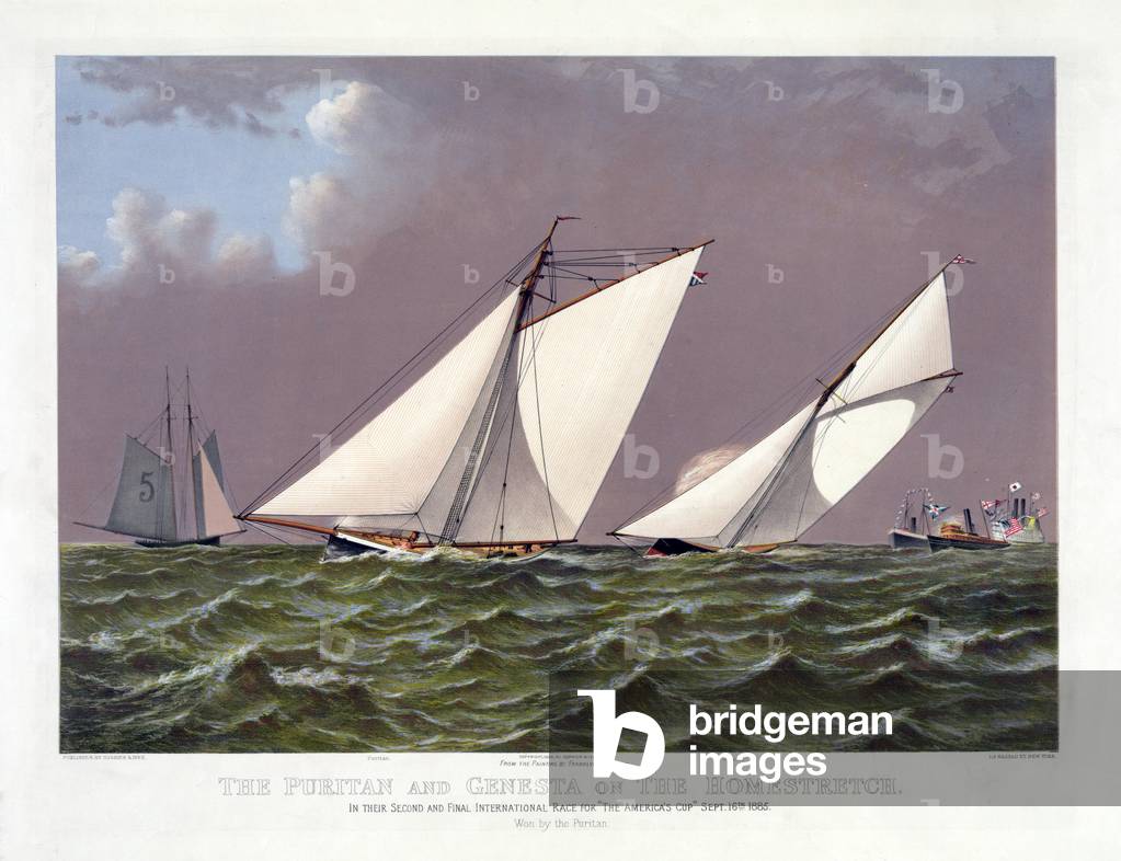 Puritan sailboats and Genesta during one of the America's Cup regattas on 16/09/1885.