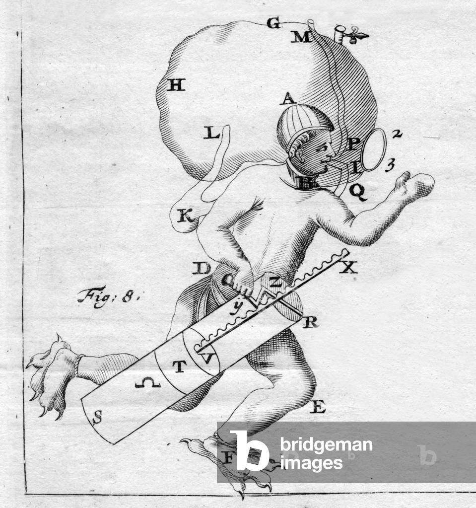 The scaphandre - in “” De Motu Animalium”” by Giovanni Alfonso Borelli (1608 - 1679), 1679.