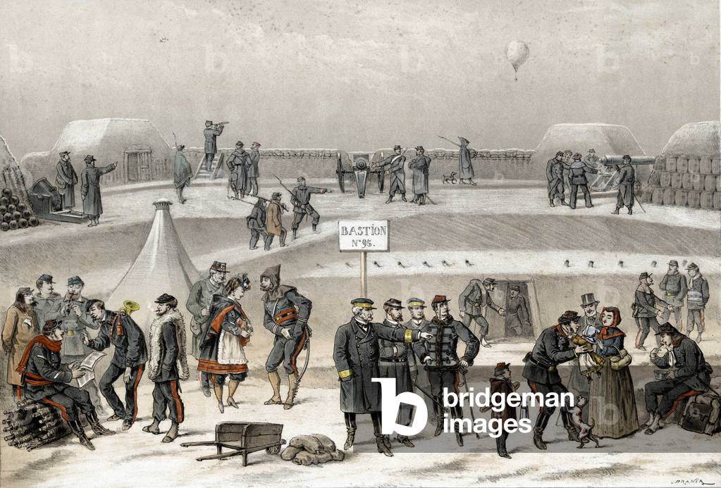 Siege of Paris in 1870 during the war 1870-1871. The soldiers prepare the defense of the city: one can see a soldier in the bunker.