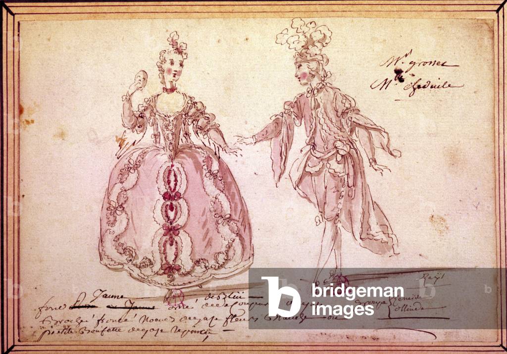 Scenography: drawing of costumes for the pastoral “” Nais” by Jean Philippe (Jean-Philippe) Rameau (1683-1764) 1764. Watercolour.