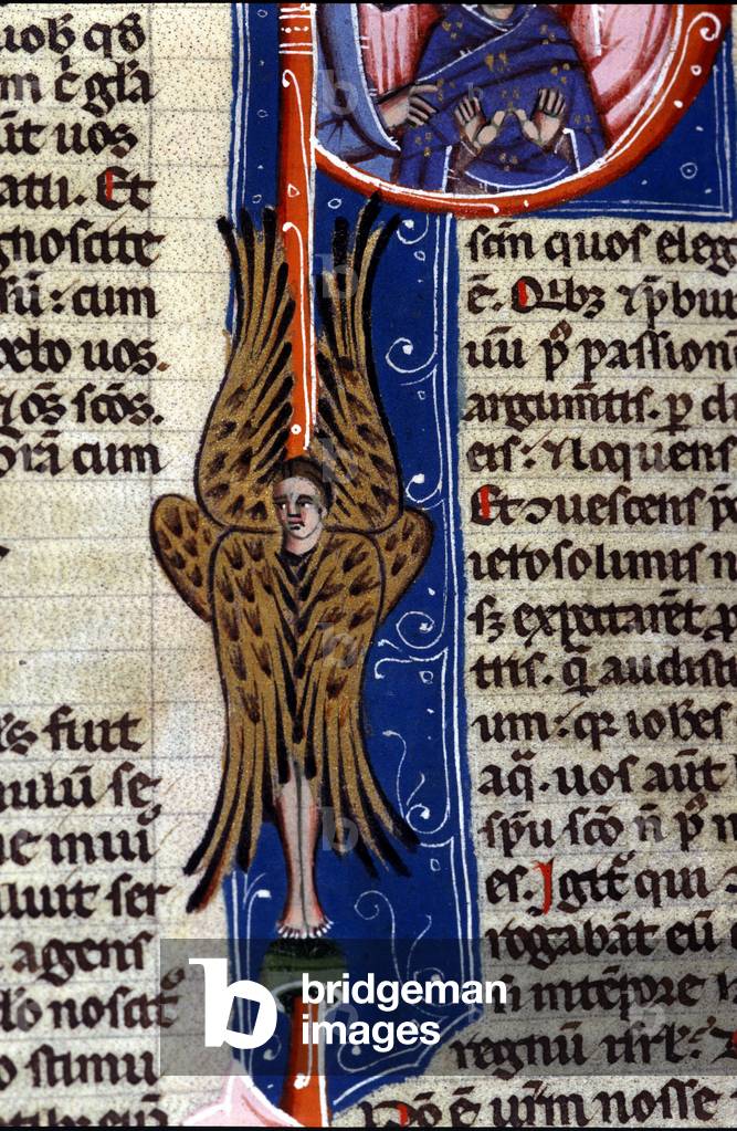 An angel, 14th century manuscript.