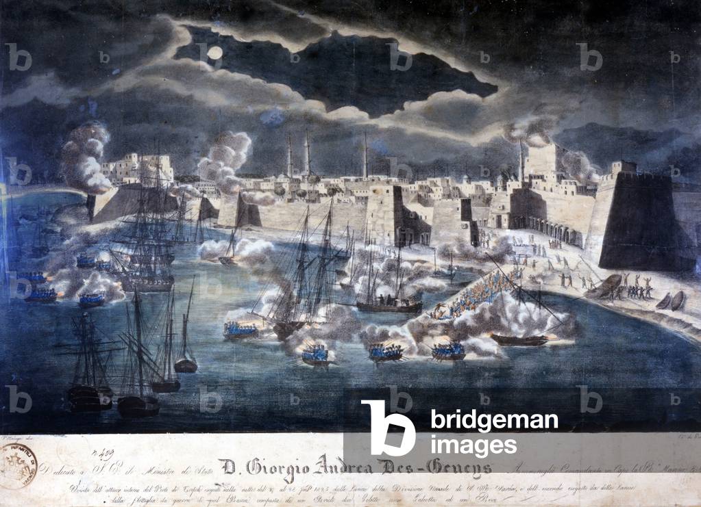 Attack by the Sardinian Navy on the port of Tripoli during operations against Barbarian piracy in 1825.