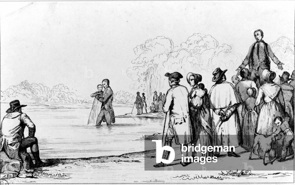 Baptism of the Anabaptists with total immersion in water.