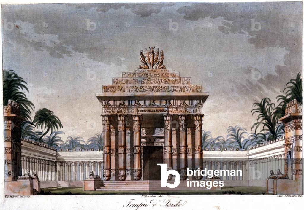 The Magic Flute (Die Zauberflote; The Magic Flute), 1791, by Mozart. View of the Temple of Isis (Iside). Decor for the theatre of the Scala in Milan in 1816.