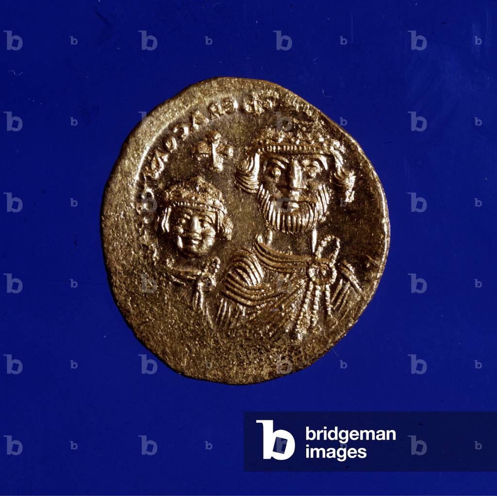 Gold coin of the Byzantine Emperor Heraclius I (575 - 641).