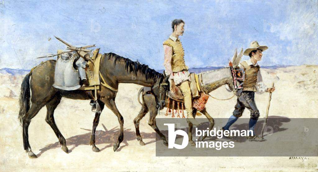 Don Quixote and Sancho Pança. Painting by Atalaya. late 19th century.