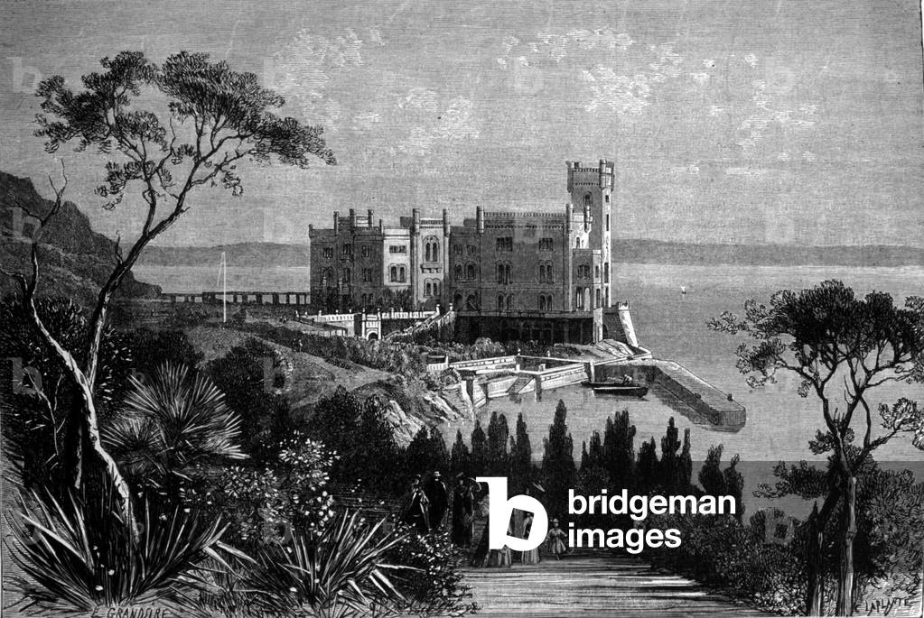 View of the castle of Miramare in Trieste (during the Austrian period), engraving from 1885