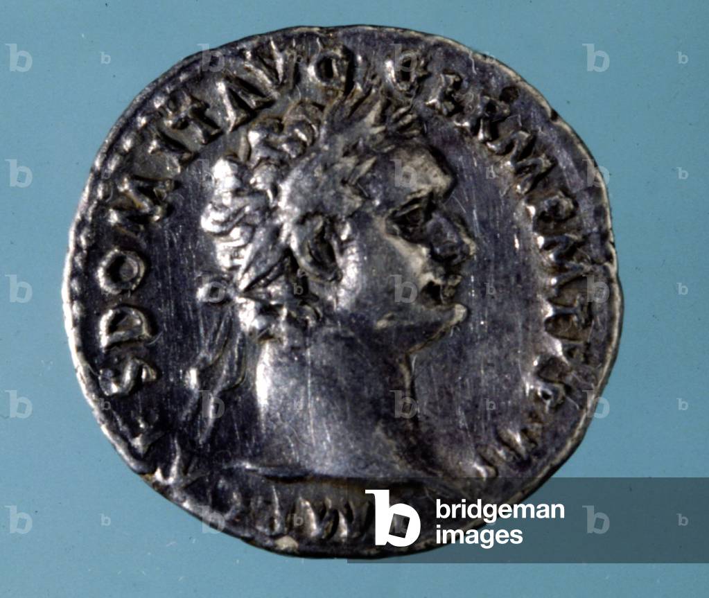Silver coin with the effigy of the Roman Emperor Domitian (51 - 96).Collection of the Medagliere of Milan.