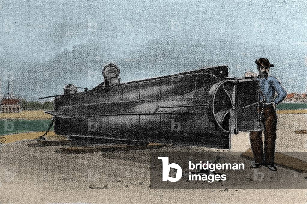 The submarine (submarine) CSS H. L. Hunley used by the Confederate States Navy during the Secession War. 1861-1865 Engraving of the 19th century