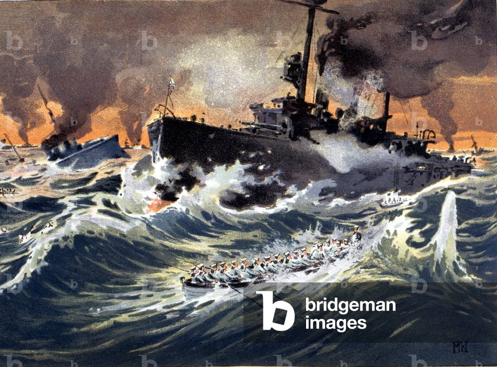 Bild von Zeichnung "Schlacht von Tsushima im Jahr 1905 zwischen Russland und Japan." 1905 von Unknown Artist