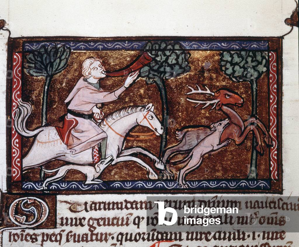 A noble hunting a deer. 15th century manuscript. A noble hunting a deer. 15th century manuscript.