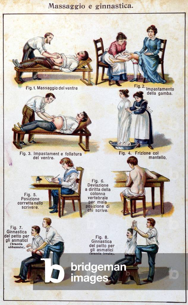 Description of different types of massage, friction and gymnastics exercise for asthmatics. 19th century.