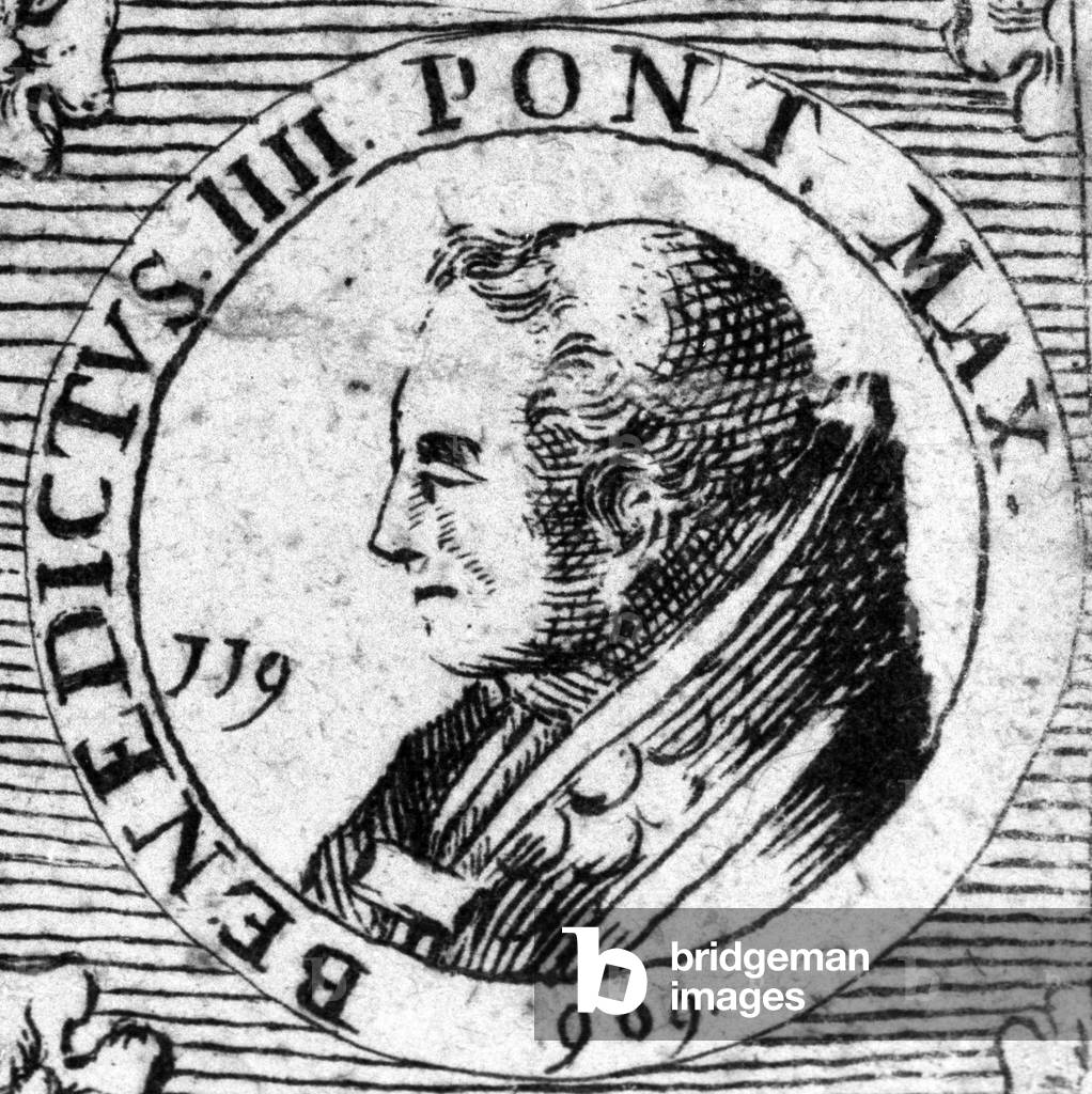 Portrait of Pope Benedict IV. Engraving of the 19th century.