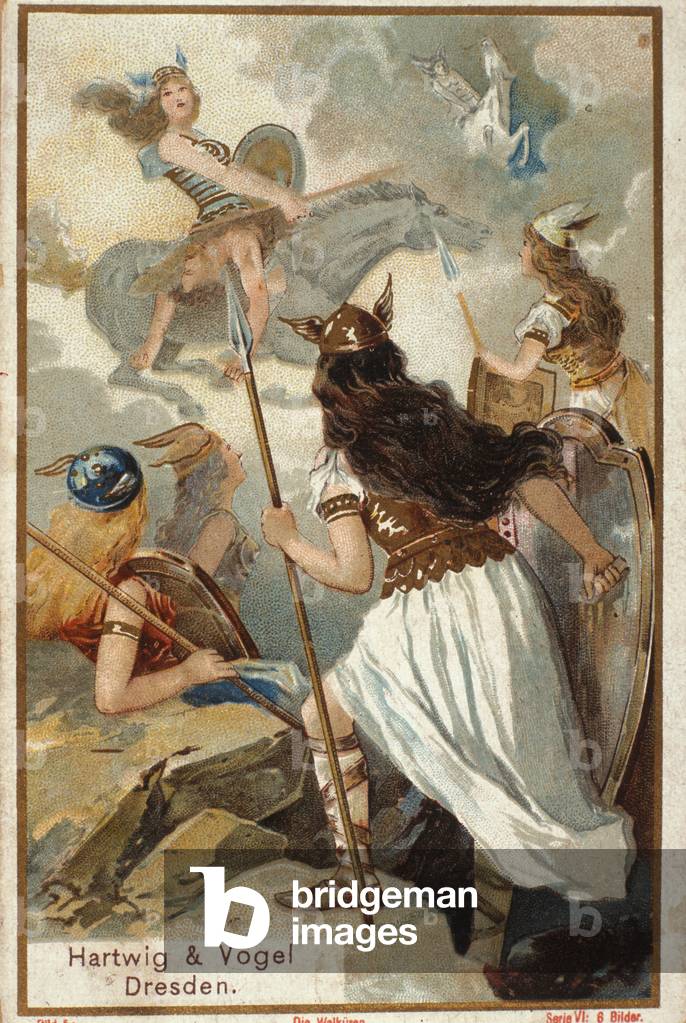 Nordische Mythologie: Die Walküren (Jungfrauenkrieger) in Valholl (oder Walhalla, Valhalla, Valhalle: Ort, an 
