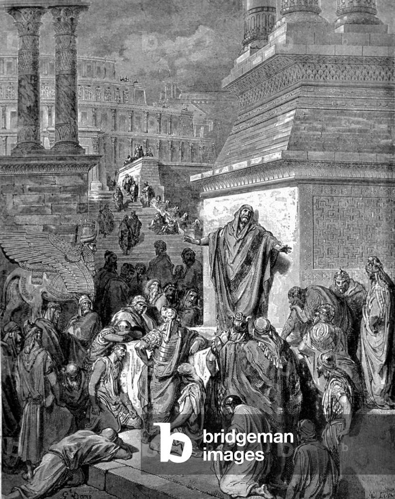 Jonah exhorts the inhabitants of Nineveh to penance.