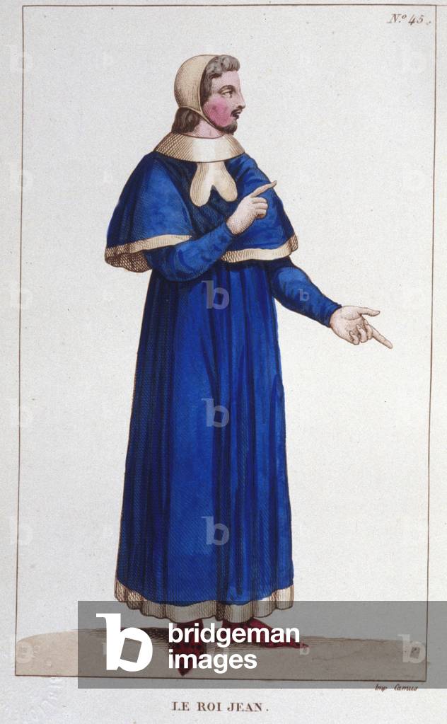 Portrait of John II the Good (1319 - 1364), King of France engraving from 1830