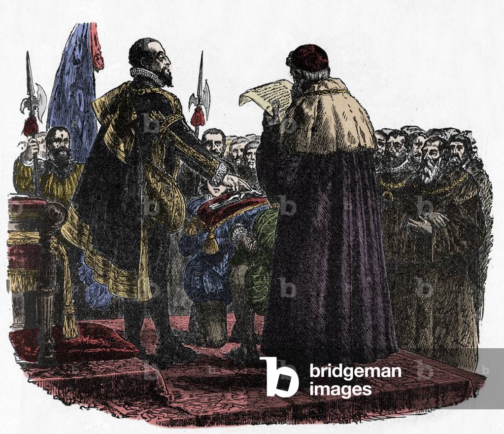 Hugh Capet takes the Sovereign's Oath - Hugues Capet (circa 941-996) king of the Franks, pronounced the Sovereign's oath in 987 -1882