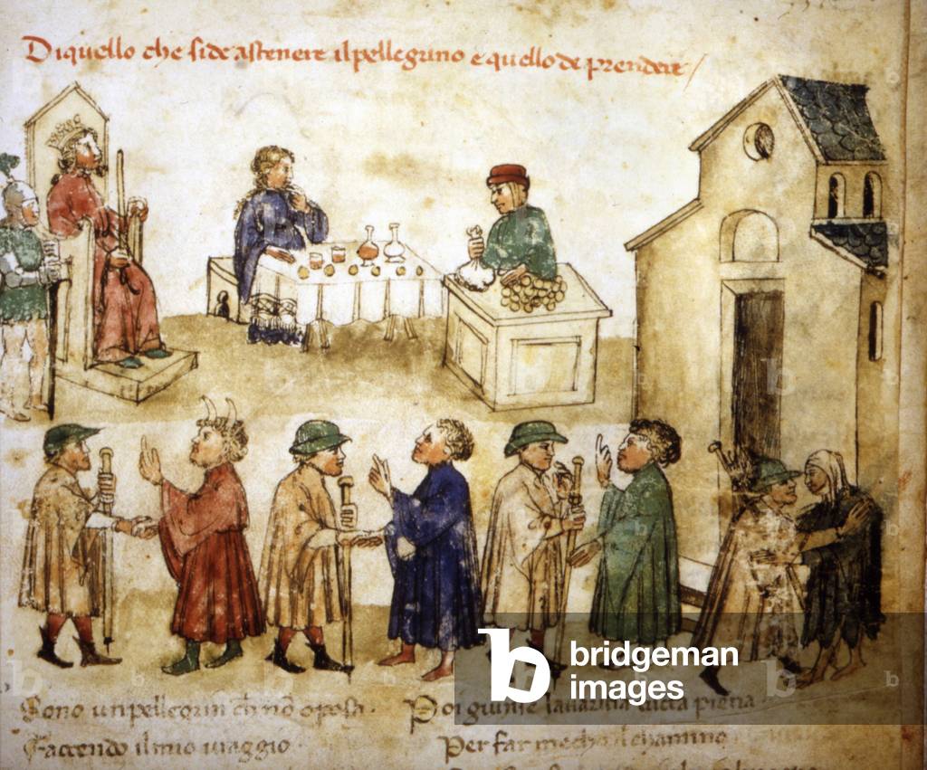 How the pilgrims should behave, 14th century manuscript.