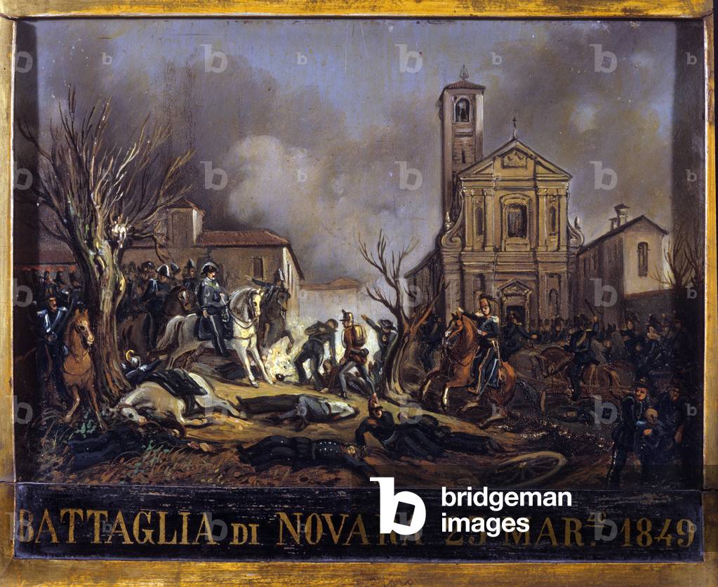 The Battle of Novara (Novara), March 23, 1849, between the Austrian troops of Joseph Radetzky and the Sardinian troops, marked the end of the first Italian war of independence. Anonymous painting. Milano Museo del Risorgimento
