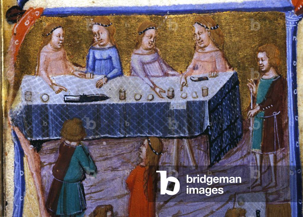Women's banquet. Miniature from a 13th century manuscript.