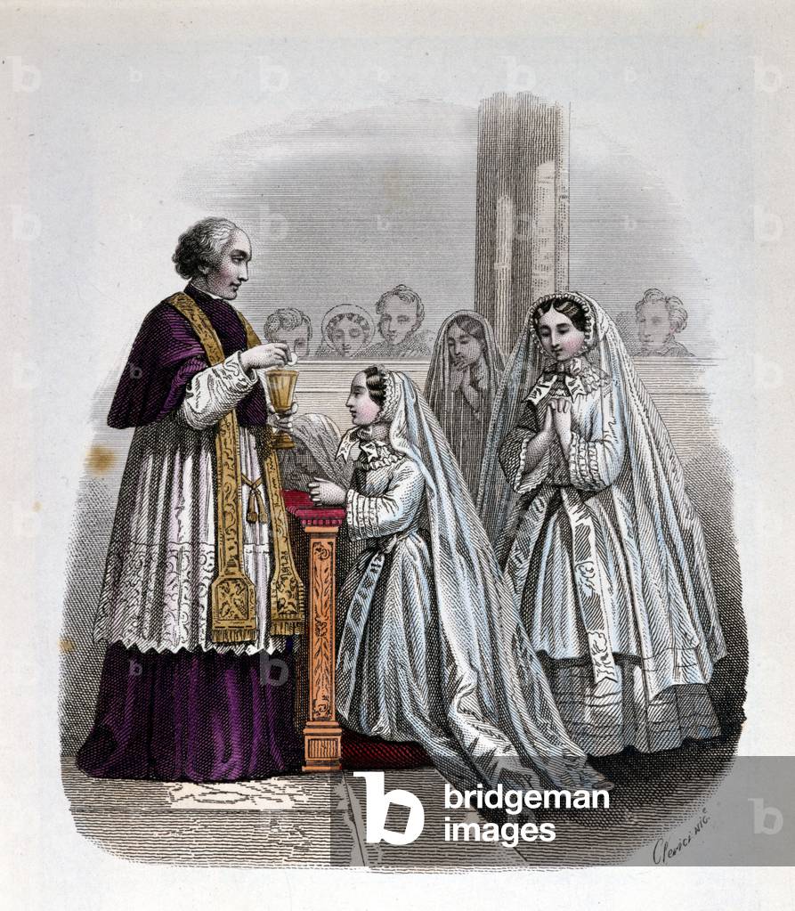 First communion scene, engraving, 1854.