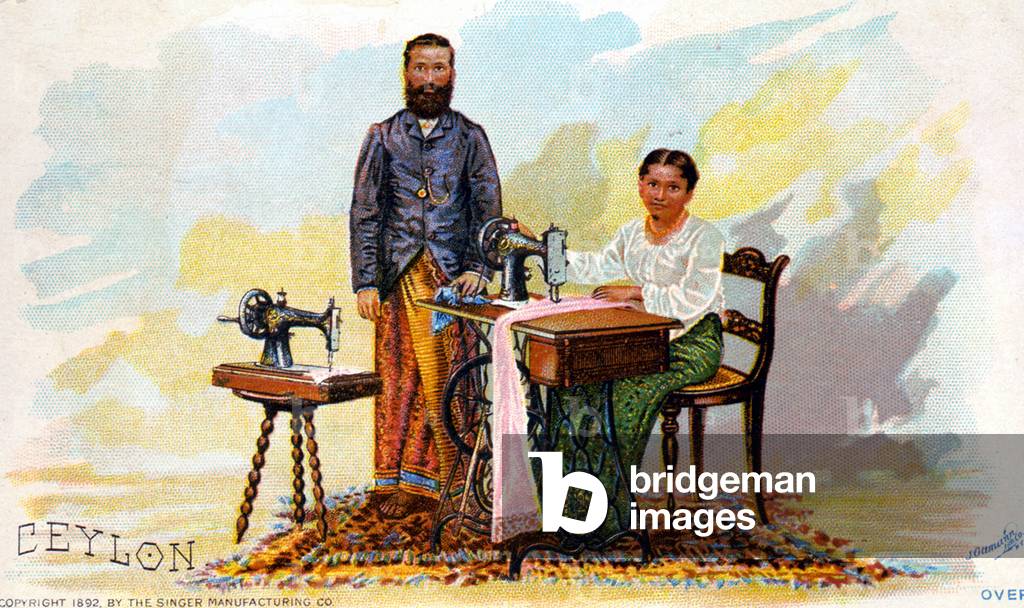 Advertising for sewing machines Singer, Ceylon (current Sri Lanka). 1892