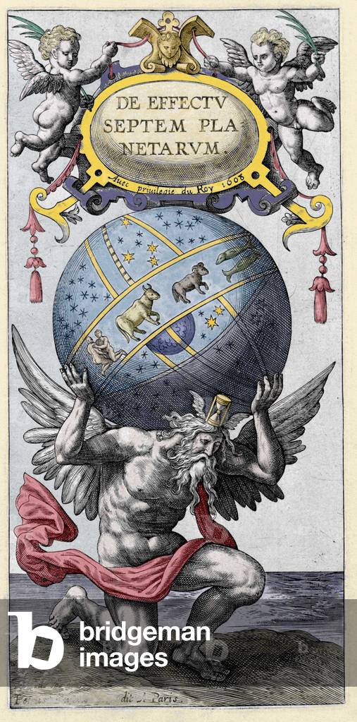 Atlante che trasporta il mondo. Incisione dell'inizio del XVII secolo.