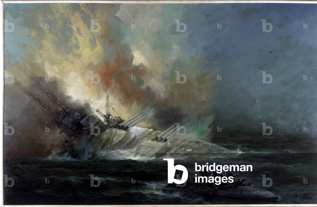 Bild von Gemälde "Weltkrieg 1. Der Untergang des Szent Istvan. Ölgemälde." von Unknown Artist