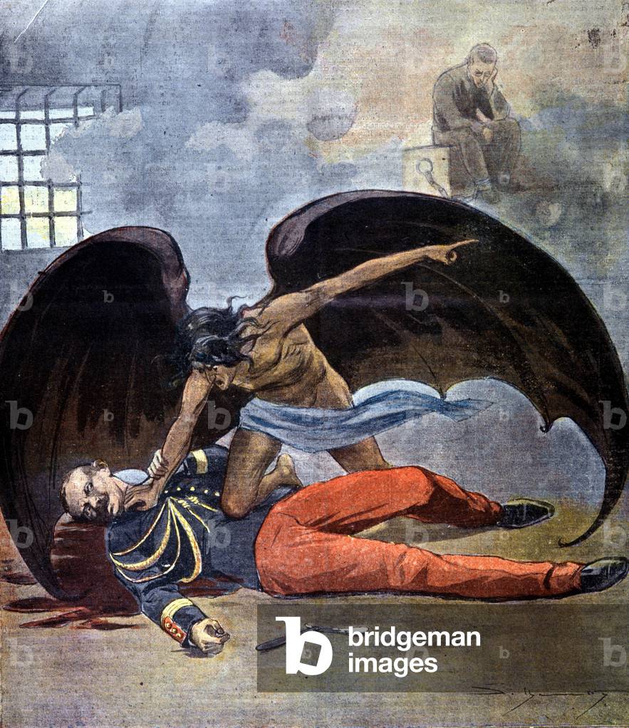 Dreyfus.The suicide of Lieutenant Colonel Hubert Henry in his cell after he was found the author of the letter accusing Dreyfus. 1898.