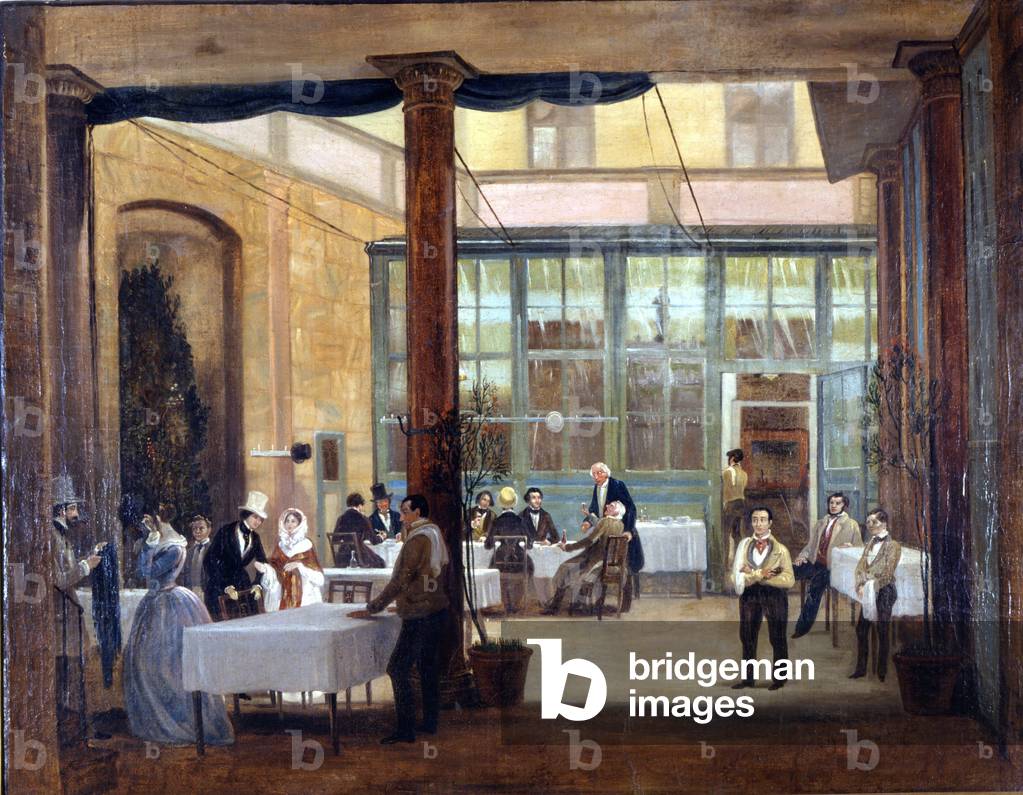 Milan, dining room of the Rebecchino hotel. 1830 Stendhal single and penniless lived in this hotel as well as in many others in Italy. Museo Milano, Milan