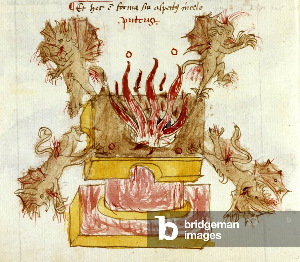Les diables ailés sortent des Enfers. Manuscrit du 14eme siècle.
