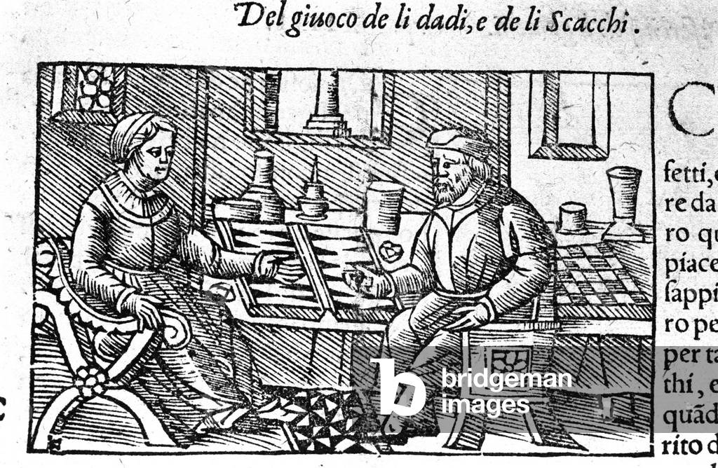 "Ein Paar spielt Würfel. Kupferstich nach „Historia de Gentis septemtrionalis“ von Olaus Magnus" von Unknown A
