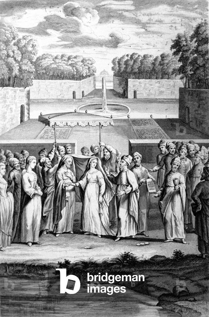 Wedding according to the Hebrew rite. 19th century engraving.