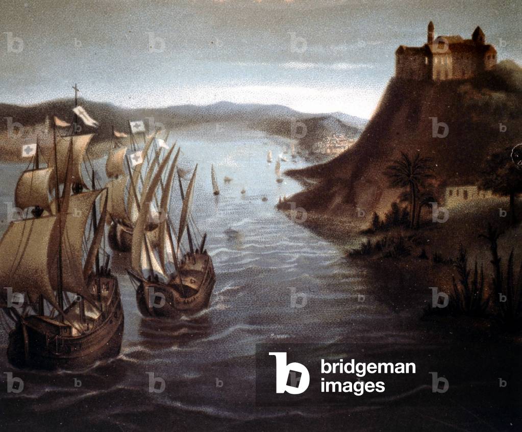 The departure of Christopher Columbus from Palos.19th century (chromo)