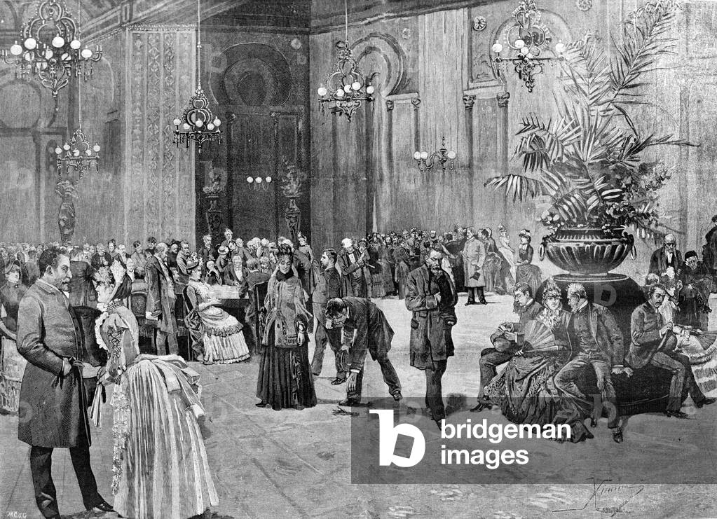 Casino room of Montecarlo, Monaco. 19th century engraving